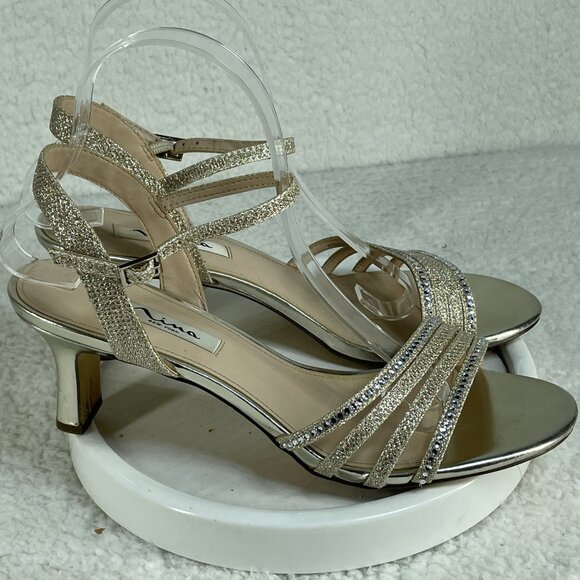 Nina Sandals Womens Sz 9 Gerri Slingback Silver Rhinestones 2.5 Inch Heels - Picture 5 of 10